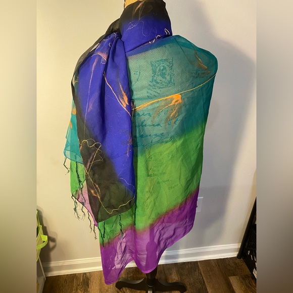 Exotique | Bright & Colorful Fringed Polyester Scarf/Wrap - Picture 3 of 5